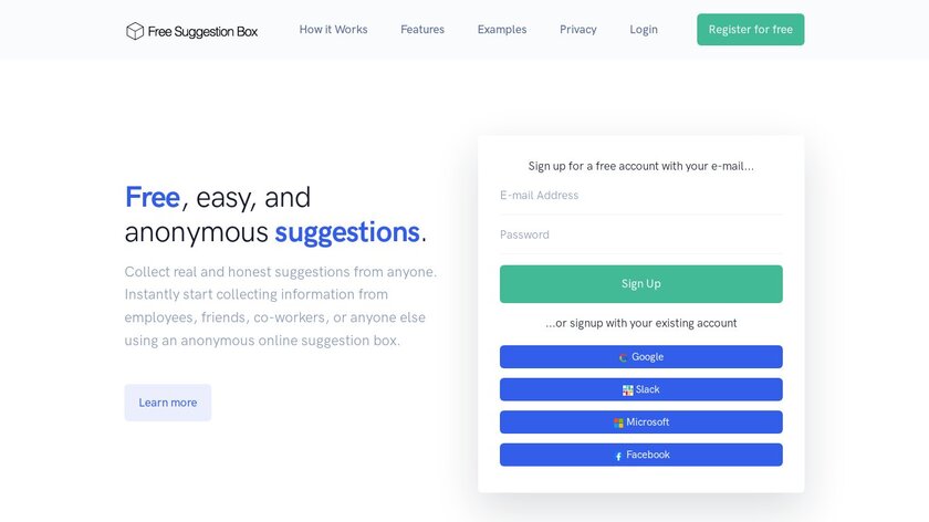 Free Suggestion Box Landing Page