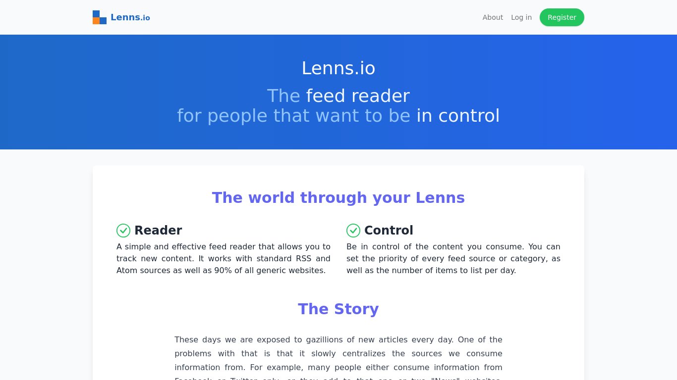 Lenns.io Landing page