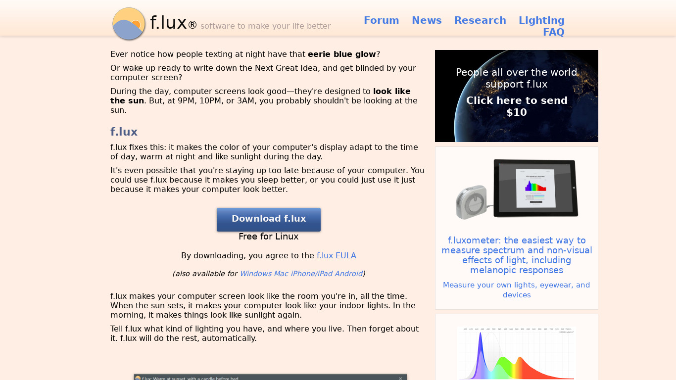 f.lux Landing page