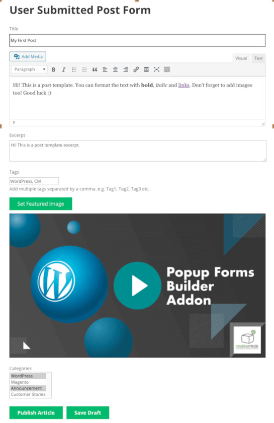 CreativeMinds WordPress User Submitted Posts Plugin screenshot