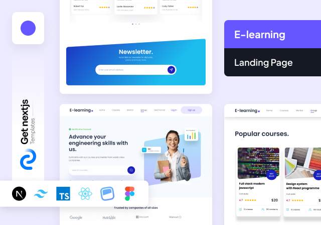 GetNextJsTemplates E-learning NextJs with App Directory Free Landing Page Template