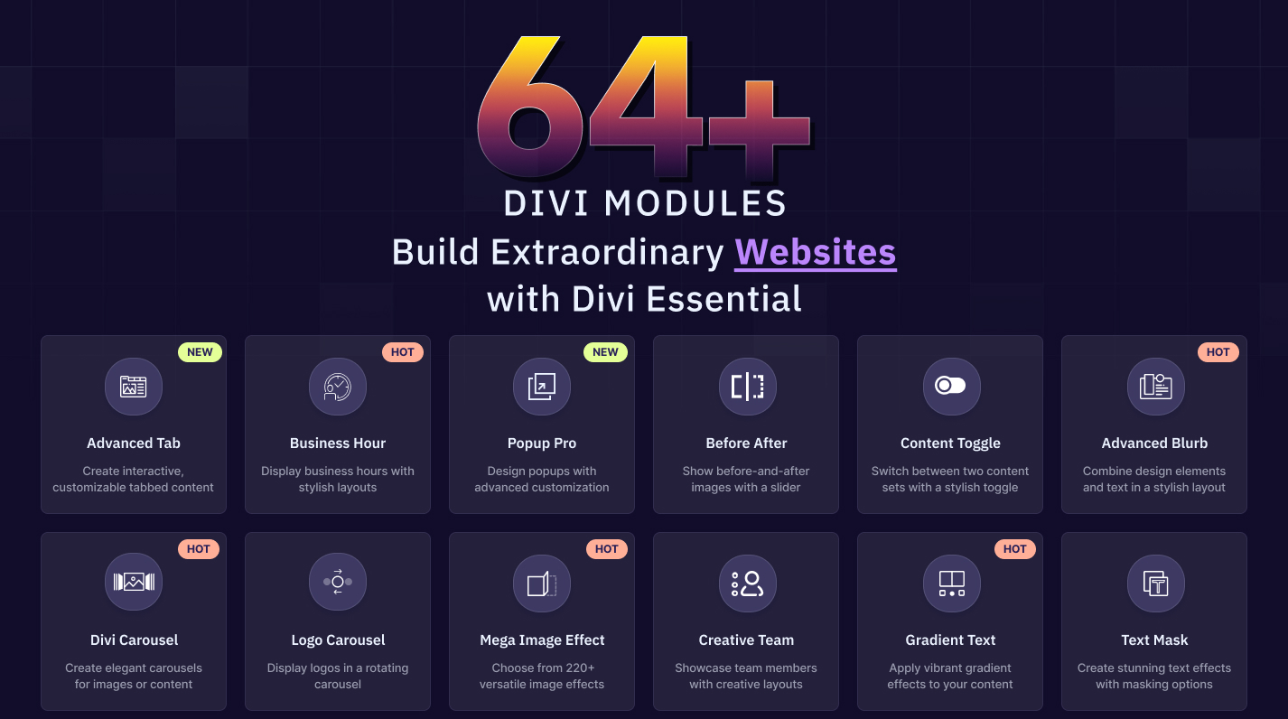 Divi Essential 64+ Divi Modules 