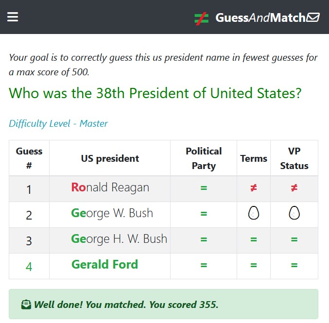 GuessAndMatch US Presidents Quiz