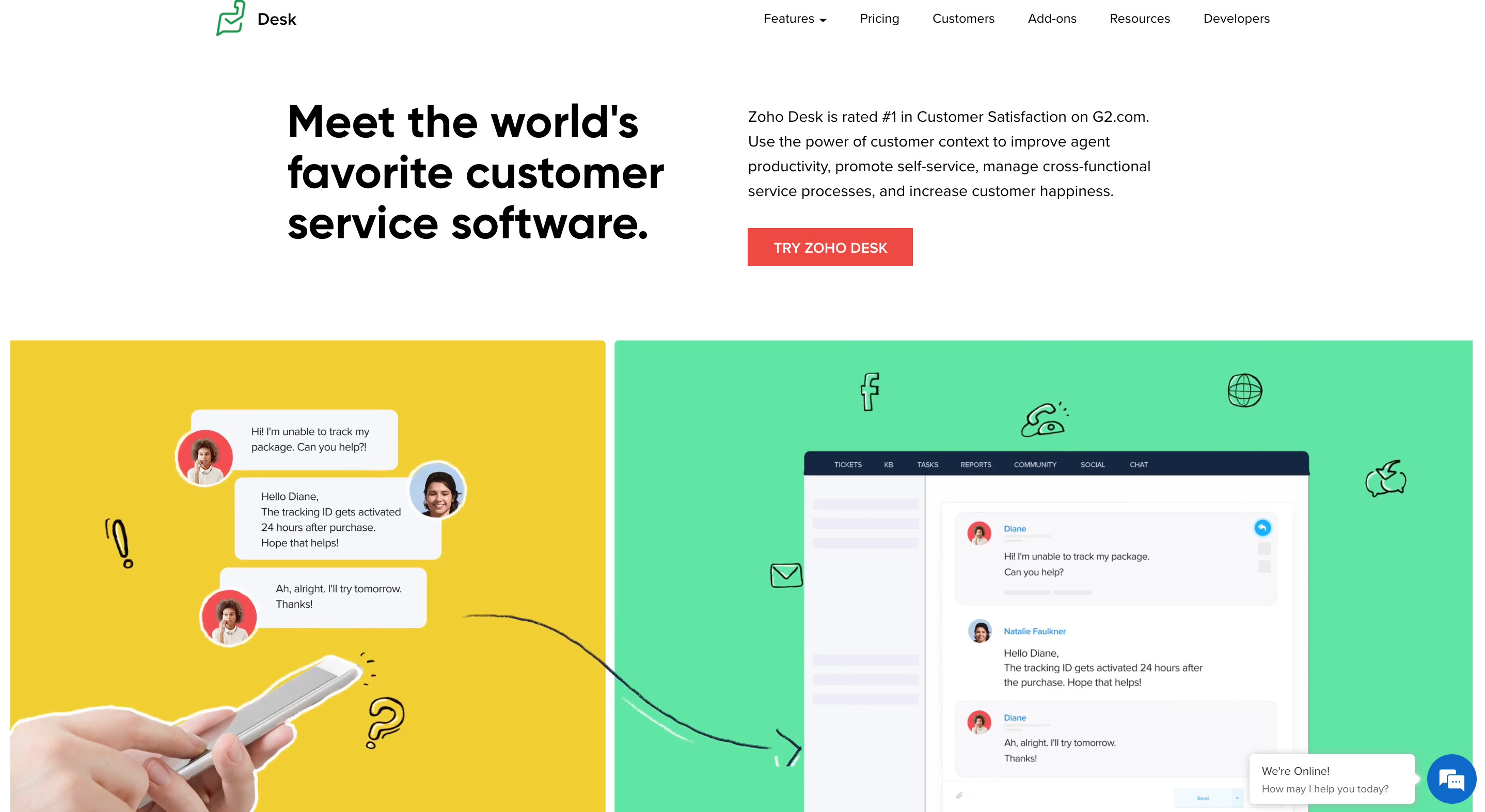 Zoho Desk Landing page