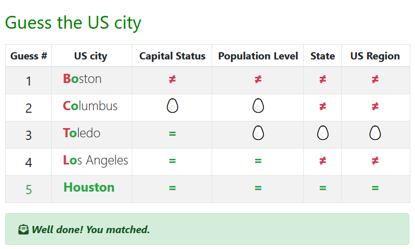 GuessAndMatch Guess a US city