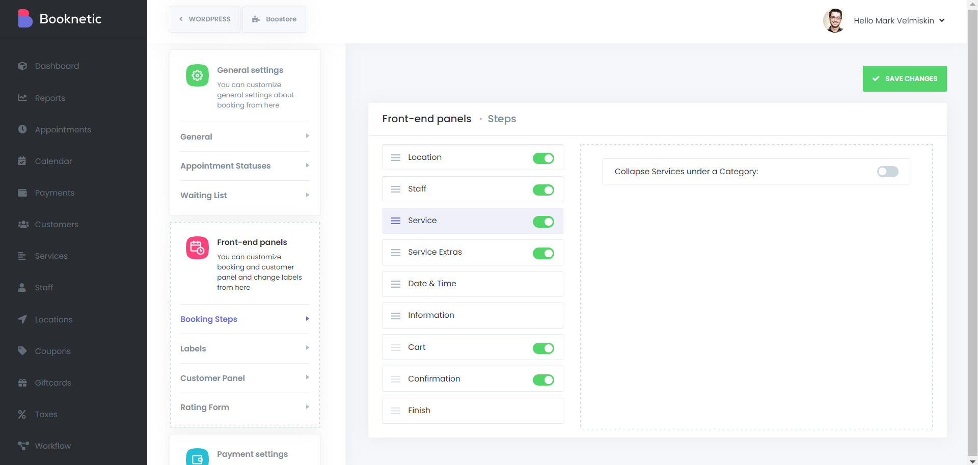 Booknetic Admin panel - Booking steps