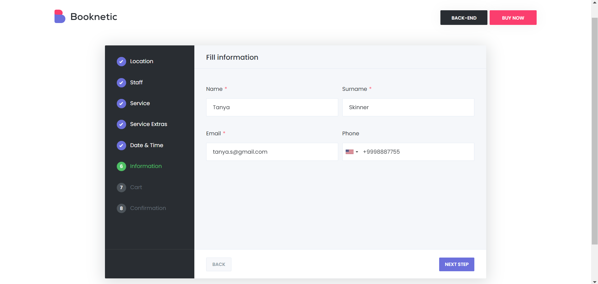 Booknetic Booking form - Information step