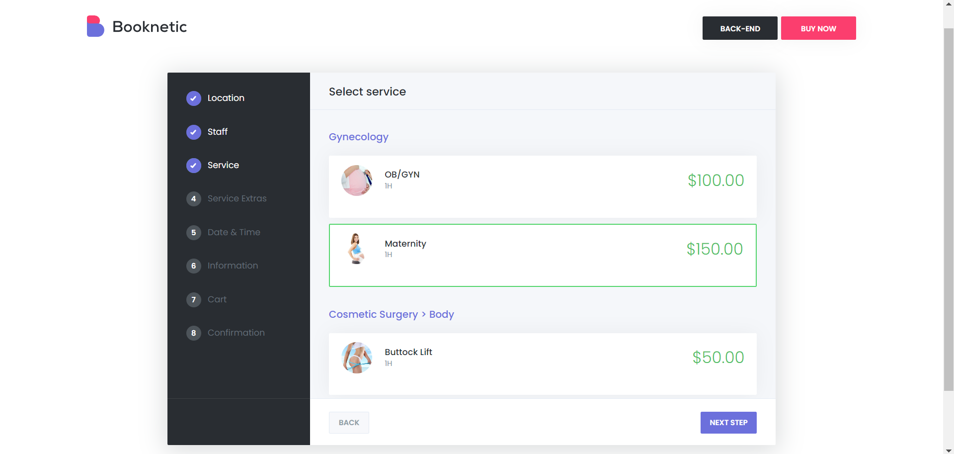 Booknetic Booking form - Service extras step