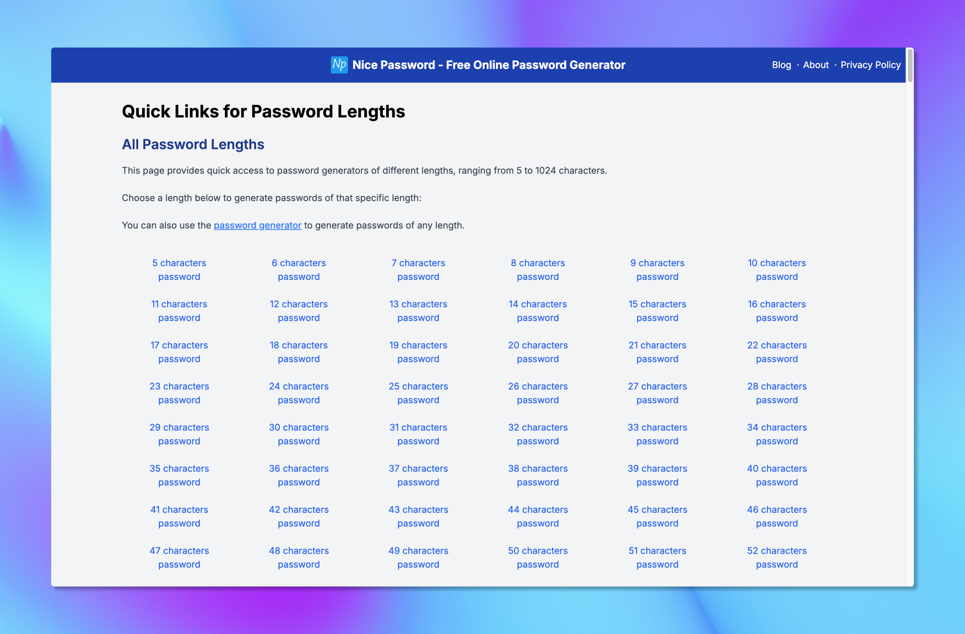 Nice Password Nice Password - All Password Lengths