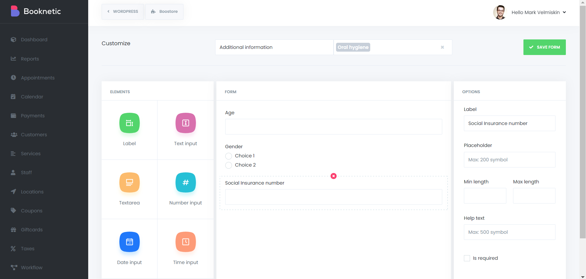 Booknetic Admin panel - Form builder