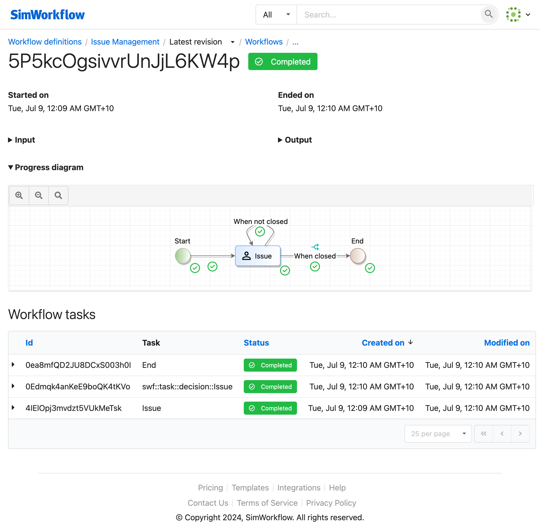 SimWorkflow Tasks progress