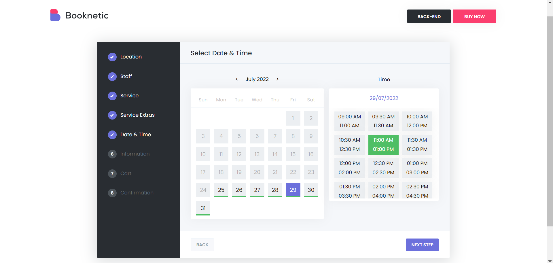 Booknetic Booking form - Date & Time step