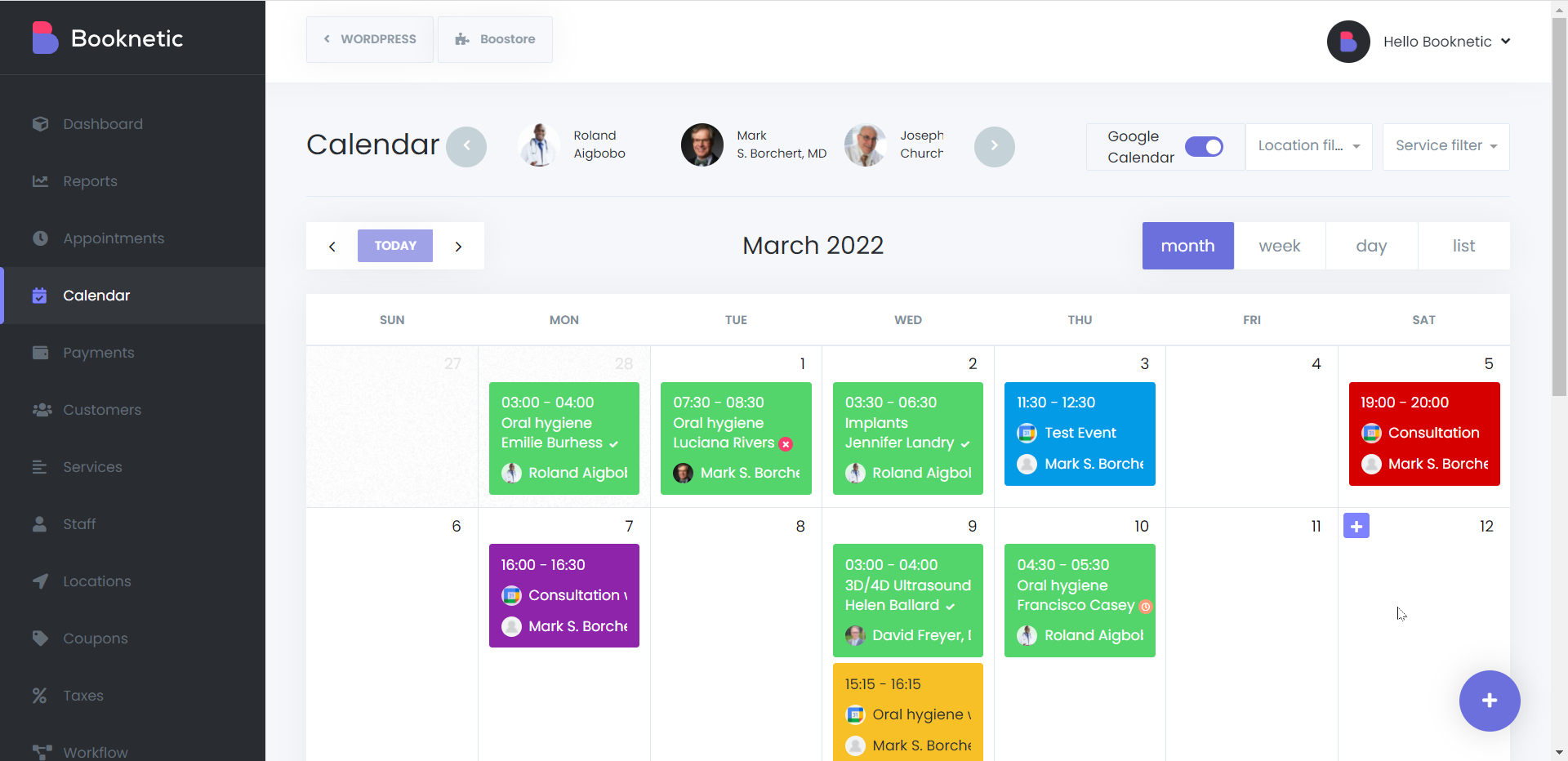 Booknetic Admin panel - Calendar