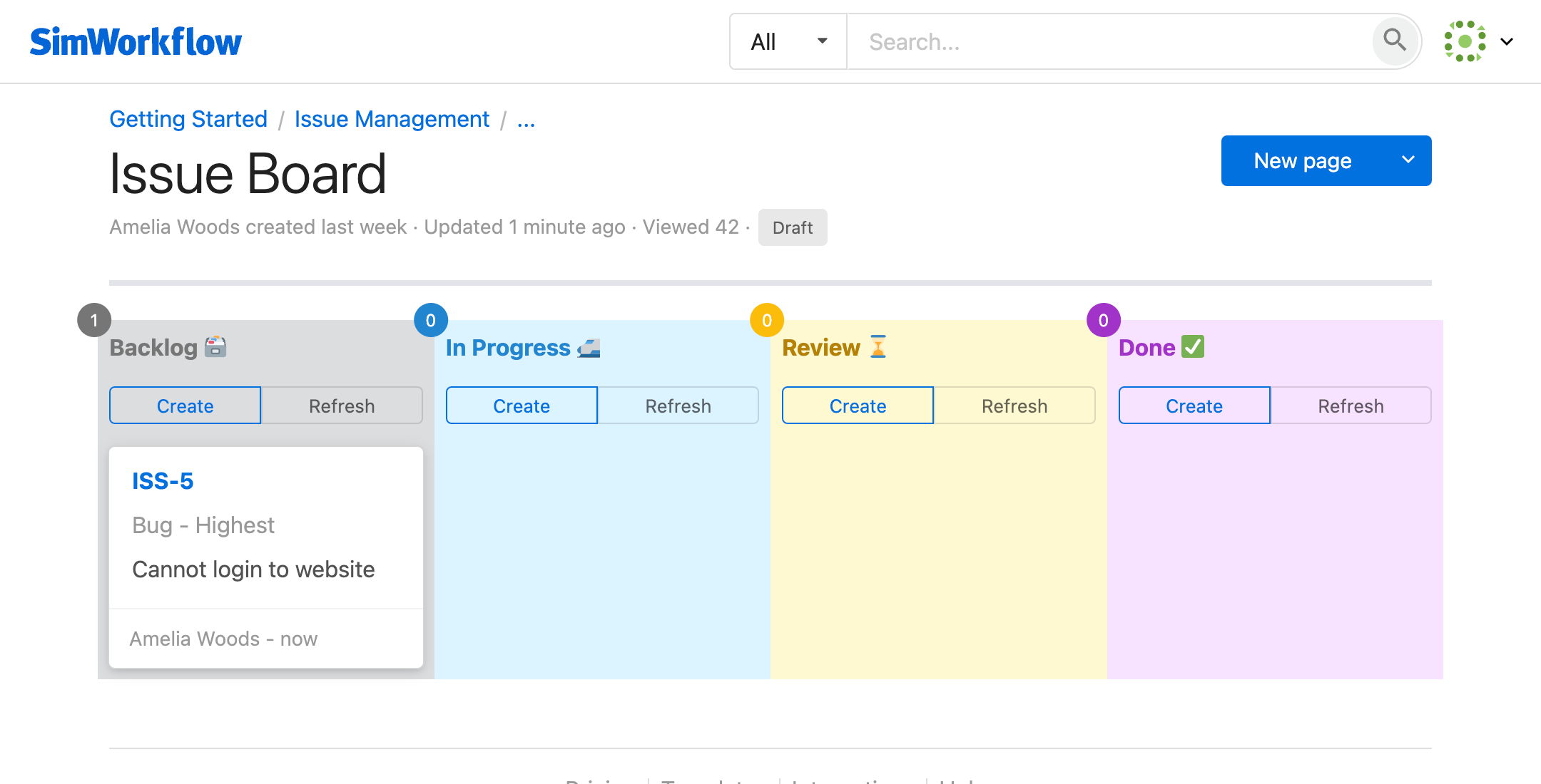 SimWorkflow Application board