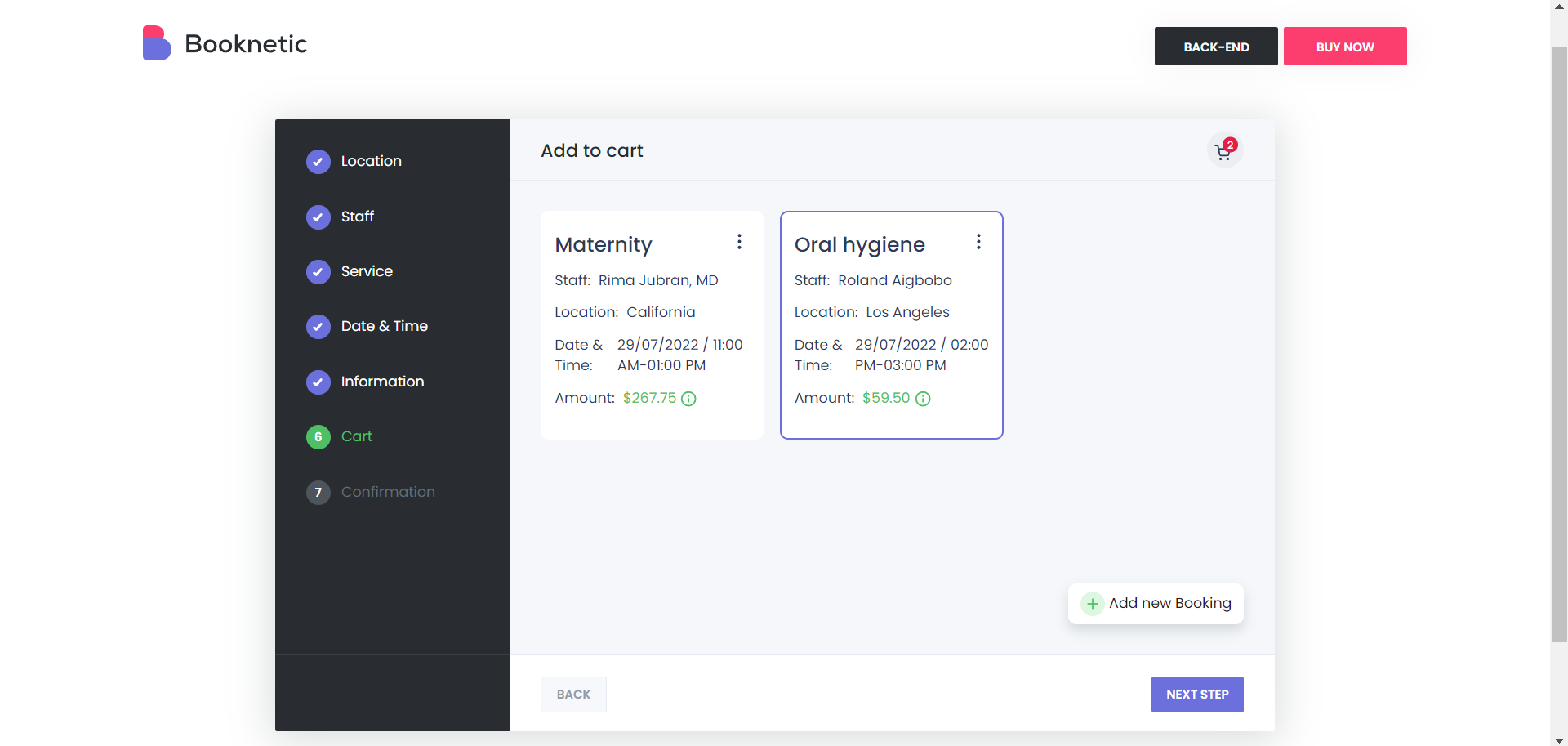 Booknetic Booking form - Cart step