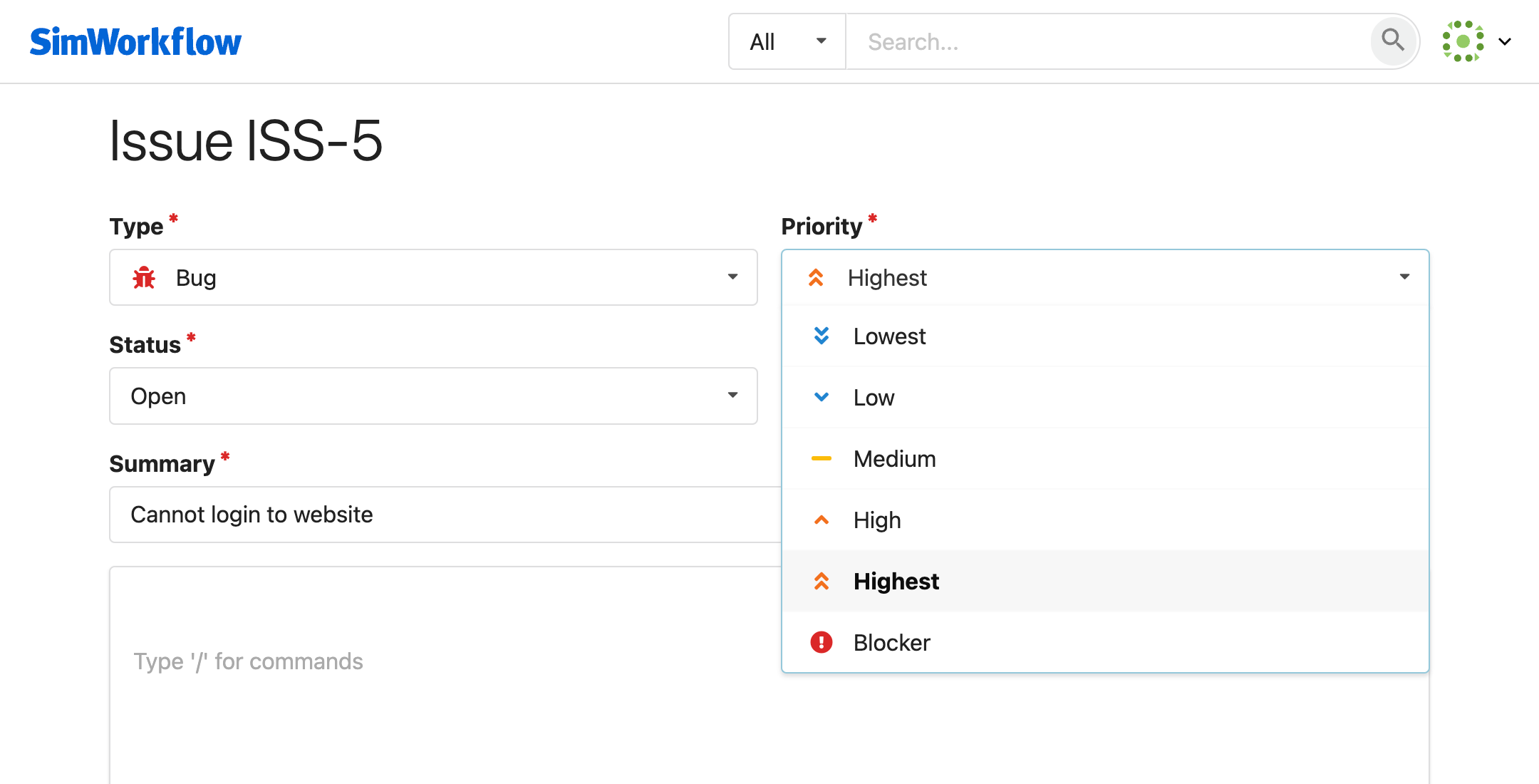 SimWorkflow Application view